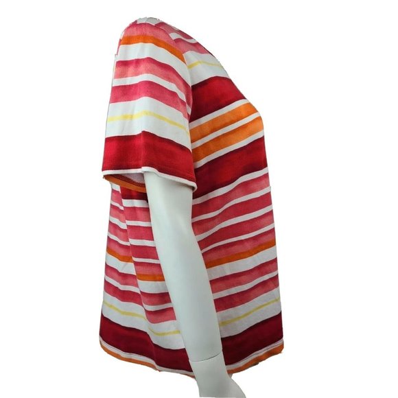 CROFT & BARROW Red White Yellow Striped Short Sleeve Classic Tee Womens Size 1X - Picture 4 of 7